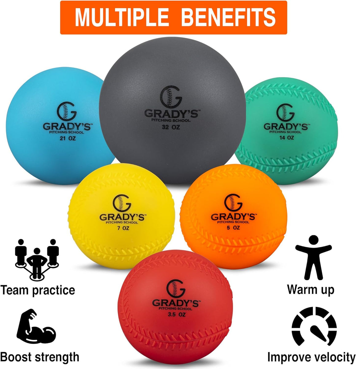 SoftShell Weighted Ball Pitching Training Set with Seams Grady's